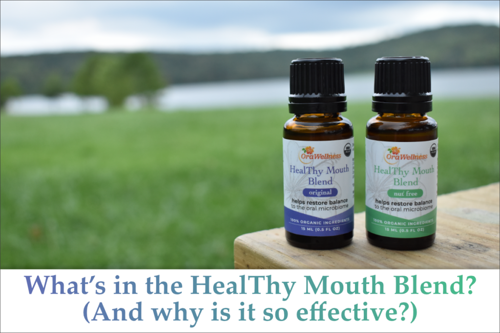 Two bottles of HealThy Mouth Blend in nature with the text: What’s in the HealThy Mouth Blend (And why is it so effective )